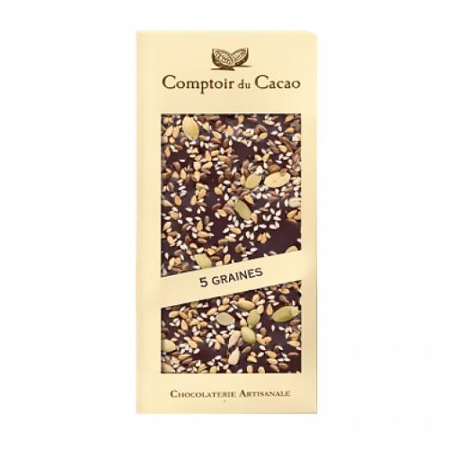 Tablette de chocolat noir mélange de 5 graines Comptoir du Cacao 90G