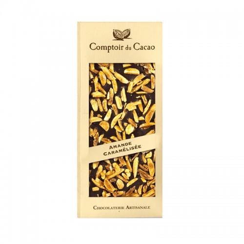Tablette de chocolat noir et aux amandes caramélisées 90G
