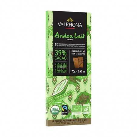 Tablette Chocolat lait 39% Andoa Bio Valrhona 70G 