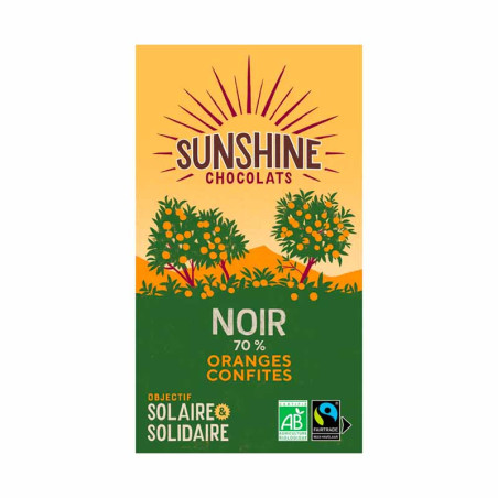 Tablette Chocolat Noir 70% aux Oranges Confites Sunshine 100G