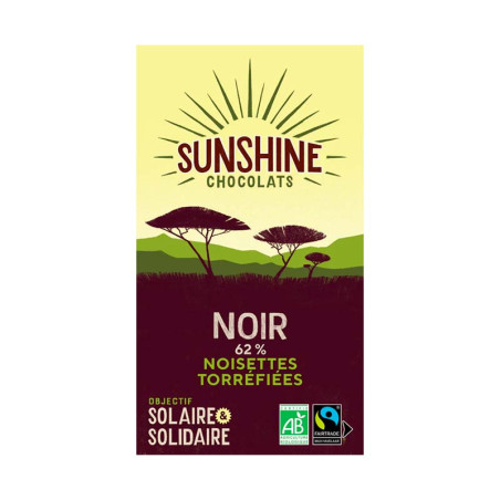 Tablette Chocolat Noir 62% Noisette Torréfiée Sunshine 100G