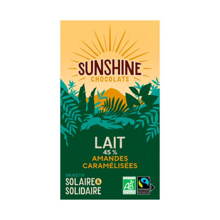 Tablette Chocolat Lait Amandes Caramelisées Sunshine 100G